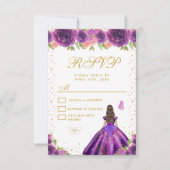 紫の花嫁風の黒髪のプリンセス スイートシックスティーン 出欠カード (正面)