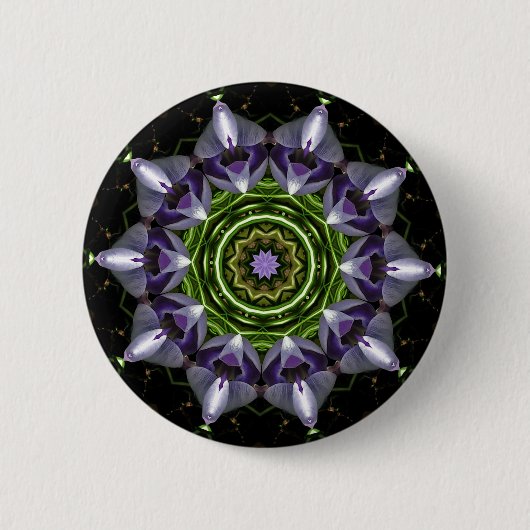 紫の花曼荼羅カレイドスコープアート 缶バッジ (正面)