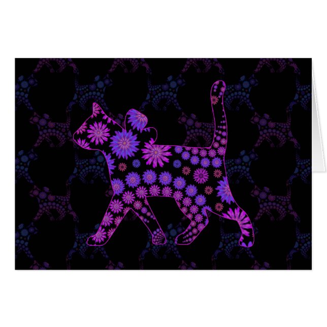 紫の花柄の猫アート (正面横)