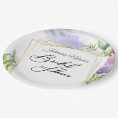 紫の花柄の紙皿 ペーパープレート (アングル)