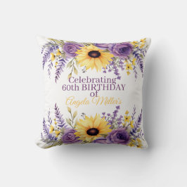 紫の花柄の60歳の誕生日パーティー クッション