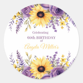 紫の花柄の60歳の誕生日パーティー ラウンドシール