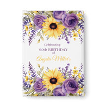 紫の花柄の60歳の誕生日パーティー
