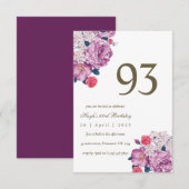 紫の花柄ボタニカル大人シンプルな93歳の誕生日 招待状 (正面/裏面)