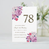 紫の花柄ボタニカル シンプルで上品な78歳の誕生日 招待状 (スタンド正面)