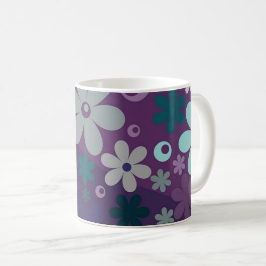 紫の花柄 コーヒーマグカップ (正面右)