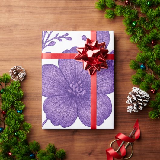 紫の花柄 ラッピングペーパー (クリスマスギフト)