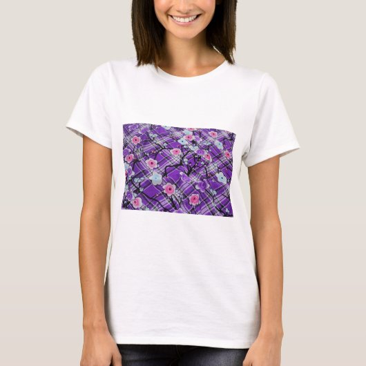 紫の花柄 Tシャツ (正面)