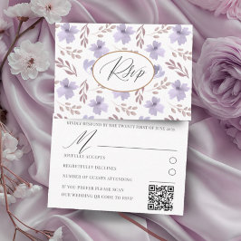 紫の花模様の結婚式RSVP 出欠カード