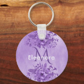 紫の花模様モノグラム名ヴィンテージ キーホルダー (正面)