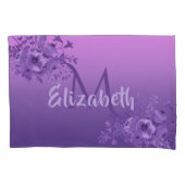 紫の花模様ヴィンテージモノグラム 枕カバー (正面)