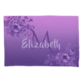 紫の花模様ヴィンテージモノグラム 枕カバー