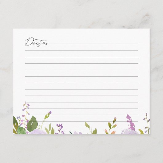 紫の花模様書道スクリプトレシピカード エンクロージャーカード (裏面)