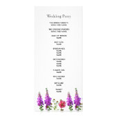 紫の花模様白いエレガントな結婚式プログラム ラックカード (裏面)