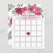 紫の花模様緑のブライダルシャワービンゴゲーム (正面/裏面)