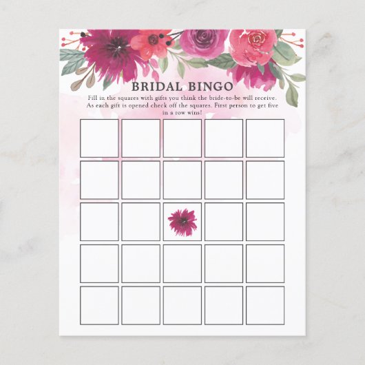 紫の花模様緑のブライダルシャワービンゴゲーム (正面)