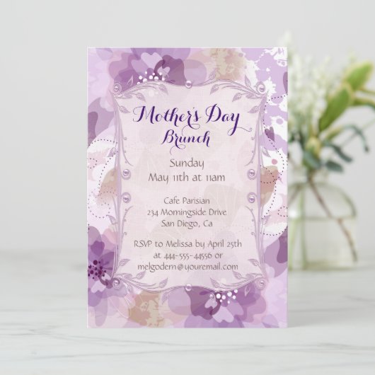 紫の花母の日のブランチ 招待状 (スタンド正面)