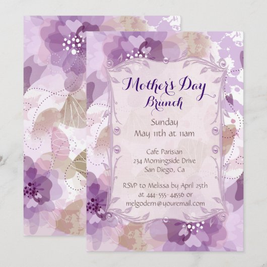 紫の花母の日のブランチ 招待状 (正面/裏面)