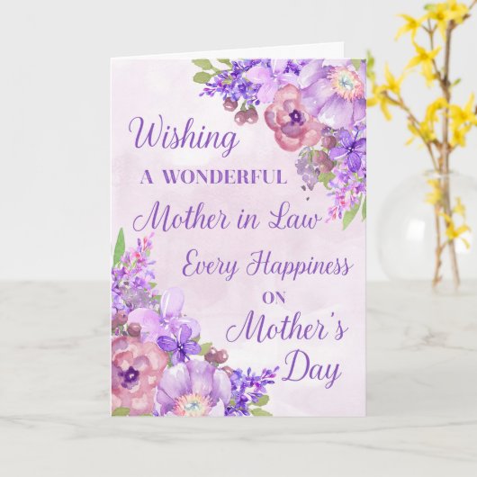 紫の花母の日の母 カード (黄色い花)