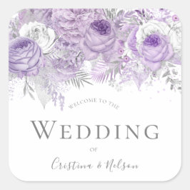 紫の花結婚の歓迎 スクエアシール