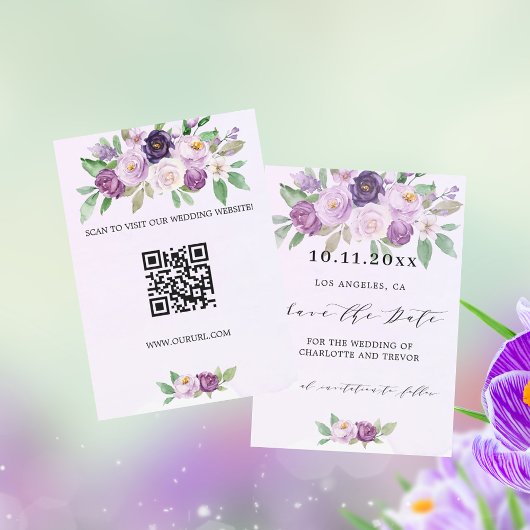 紫の花結婚QRコードウェブサイト セーブザデート