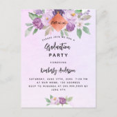 紫の花花卒業式パーティー インビテーションポストカード (正面)