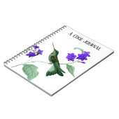 紫の花茎に輝く緑のハミングバード ノートブック (左側)