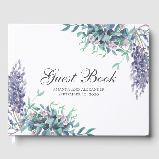 紫の花。ガーデン結婚フローララベンダー ゲストブック (正面)
