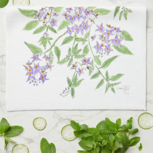 紫の花 キッチンタオル (折り畳み)