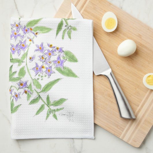 紫の花 キッチンタオル (四つ折り)