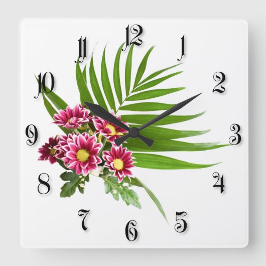 紫の花 スクエア壁時計 (正面)