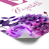 紫の花。ベビーガール名&モノグラム。子供部屋 ポスター (角)