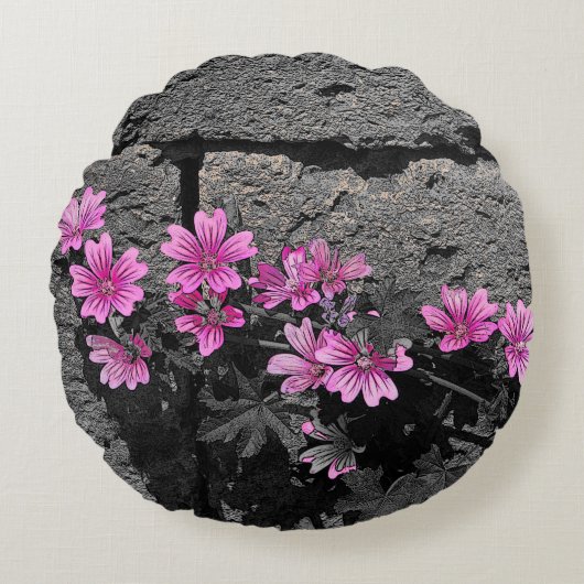 紫の花 ラウンドクッション (正面)