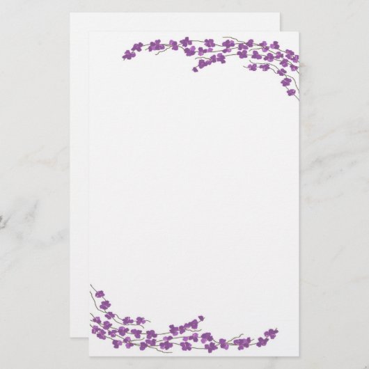 紫の花 便箋 (正面/裏面)