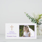 紫の花、十字、宗教写真カード サンキューカード (スタンド正面)