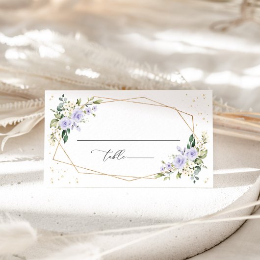 紫の花、白い花、ボヘミアン、結婚式 プレイスカード