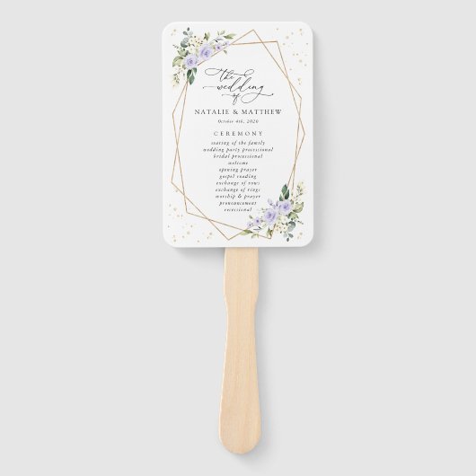 紫の花、白い花、結婚式のプログラム ハンドファン (正面)