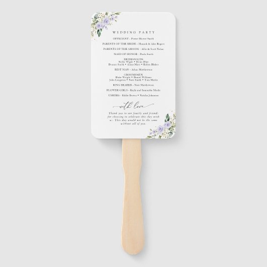 紫の花、白い花、結婚式のプログラム ハンドファン (裏面)