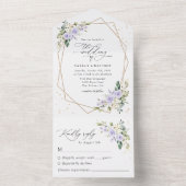 紫の花、白の花、ボホ結婚の オールインワン招待状 (内側)