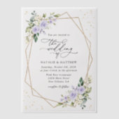紫の花、白の花、ボホ結婚の ベラム紙招待状 (正面)