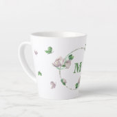 紫の花 緑の葉 蝶 カフェラテマグ (左アングル)