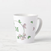 紫の花 緑の葉 蝶 カフェラテマグ (右アングル)