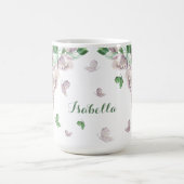 紫の花 緑の葉 蝶 コーヒーマグカップ (中央)