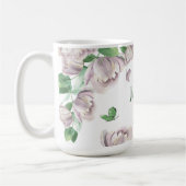 紫の花 緑の葉 蝶 コーヒーマグカップ (左)