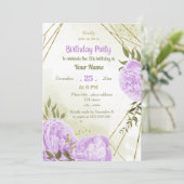 紫の花 緑の葉 誕生日パーティー 招待状 (スタンド正面)