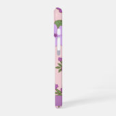 紫の花、花の模様、お名前 iPhone 16ケース (左側面)