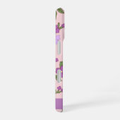 紫の花、花の模様、お名前 iPhone 16ケース (右側面)