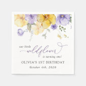 紫の花、黄の花、1歳の誕生日 スタンダードカクテルナプキン (正面)