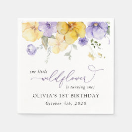 紫の花、黄の花、１歳の誕生日 スタンダードカクテルナプキン