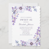 紫の花 Sweet 16. 花の16歳の誕生日 招待状 (正面)